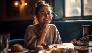 Good Health NZ - one woman enjoying meal comfortable home generated by ai