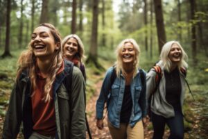 Good Health NZ - smiling friends hiking through forest created with generative ai 1